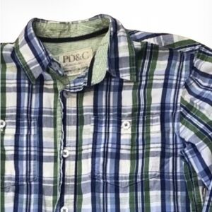 PD&C Size 7 Boys Plaid Button Dress Shirt Long Sleeve Casual Blue Green